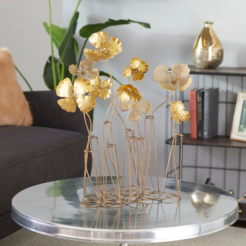 21" Gold Metal Flowers Sculpture