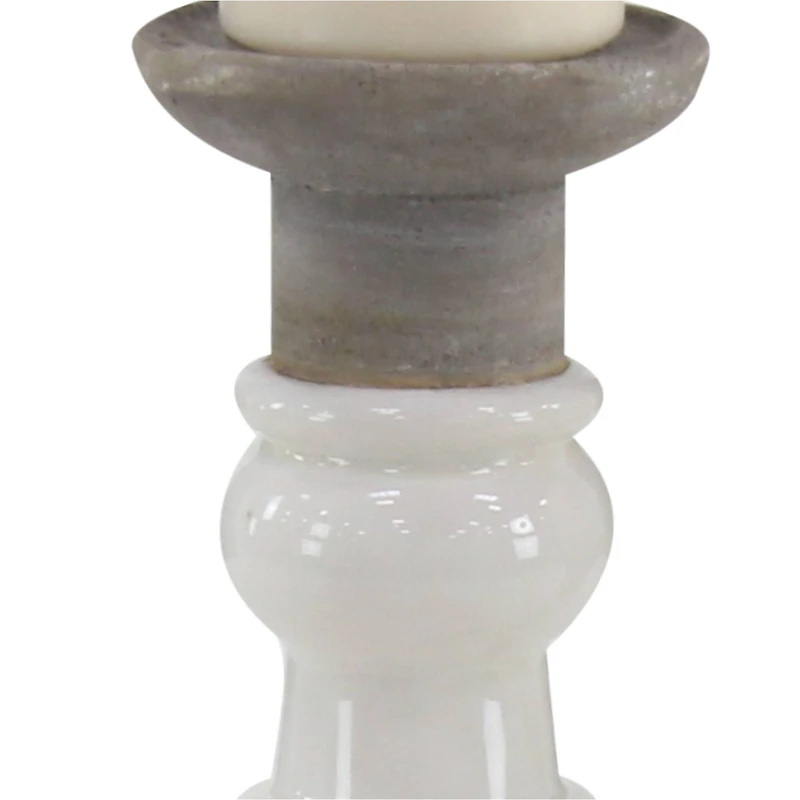 White Stoneware Country Candle Holder Set