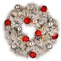 24" Pre-Lit Snowy Bristle Pine Christmas Wreath, Warm White LED Lights