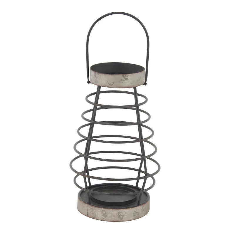 Grey Iron Farmhouse Candle Holder Lantern, 15" x 10" x 10"