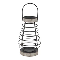Grey Iron Farmhouse Candle Holder Lantern, 15" x 10" x 10"
