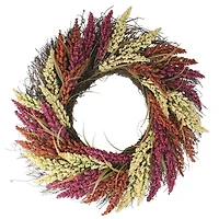 22" Pink & Orange Autumn Harvest Mixed Heather & Grapevine Wreath