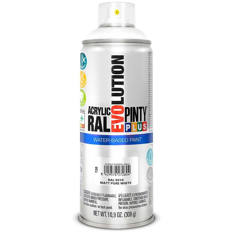 Pintyplus Matt Pure White Evolution Water-Based Spray Paint, 11.18oz.
