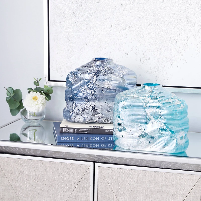 The Novogratz Blue Contemporary Glass Vase Set