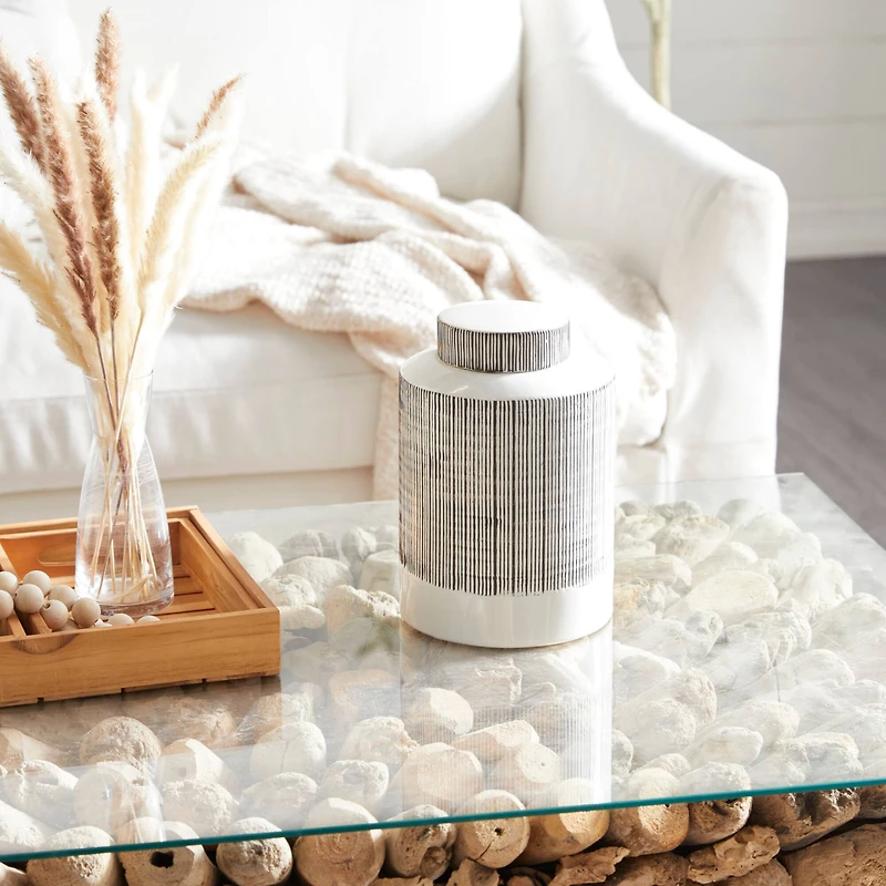 Black and White Ceramic Modern Jars, set of 2, 13", 11"