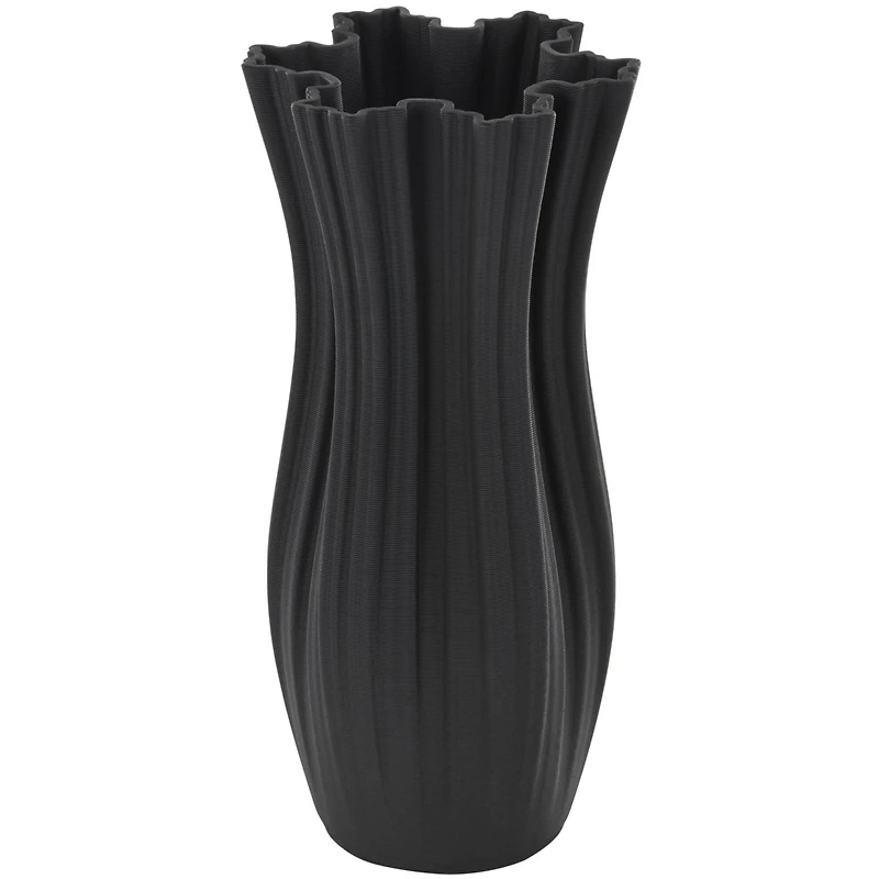 Black Contemporary Abstract Ribbed Ceramic Tulip Vase