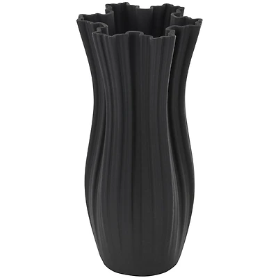 Black Contemporary Abstract Ribbed Ceramic Tulip Vase