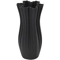 Black Contemporary Abstract Ribbed Ceramic Tulip Vase