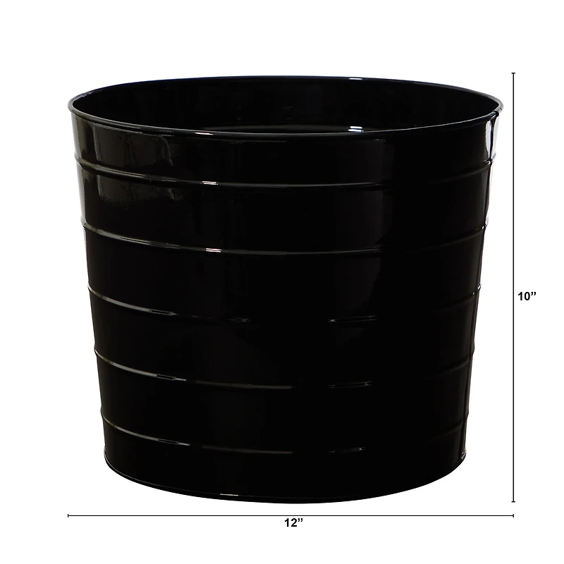 10" Farmhouse Black Metal Ribbed Planter