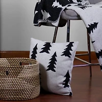 17" White and Black Forest Trees Worsted Christmas Square Throw Pillow