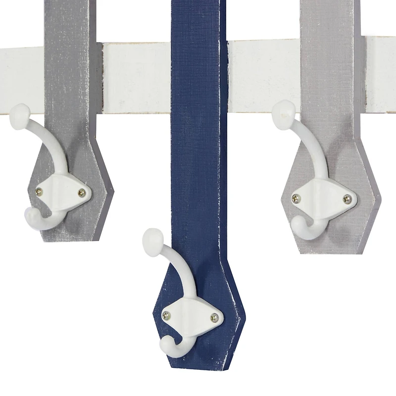 Blue Wood Coastal Wall Hook, 26" x 23" x 4"