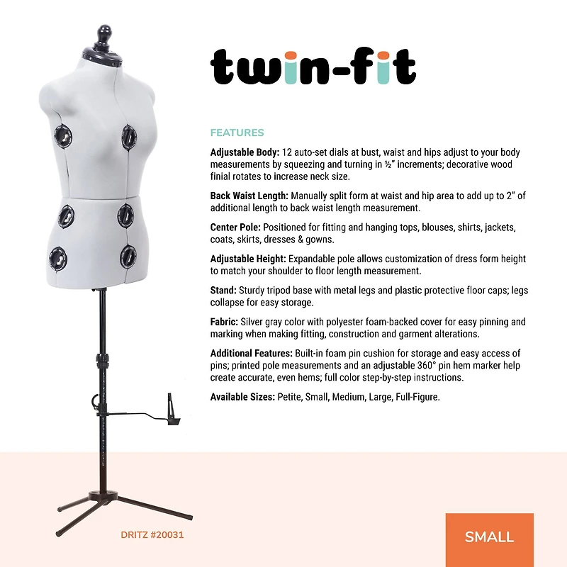 Dritz® Twin-Fit Small Dress Form with Adjustable Tri-Pod Stand