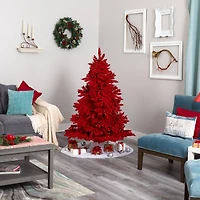 5ft. Pre-Lit Red Flocked Fraser Fir Artificial Christmas Tree with Red Lights