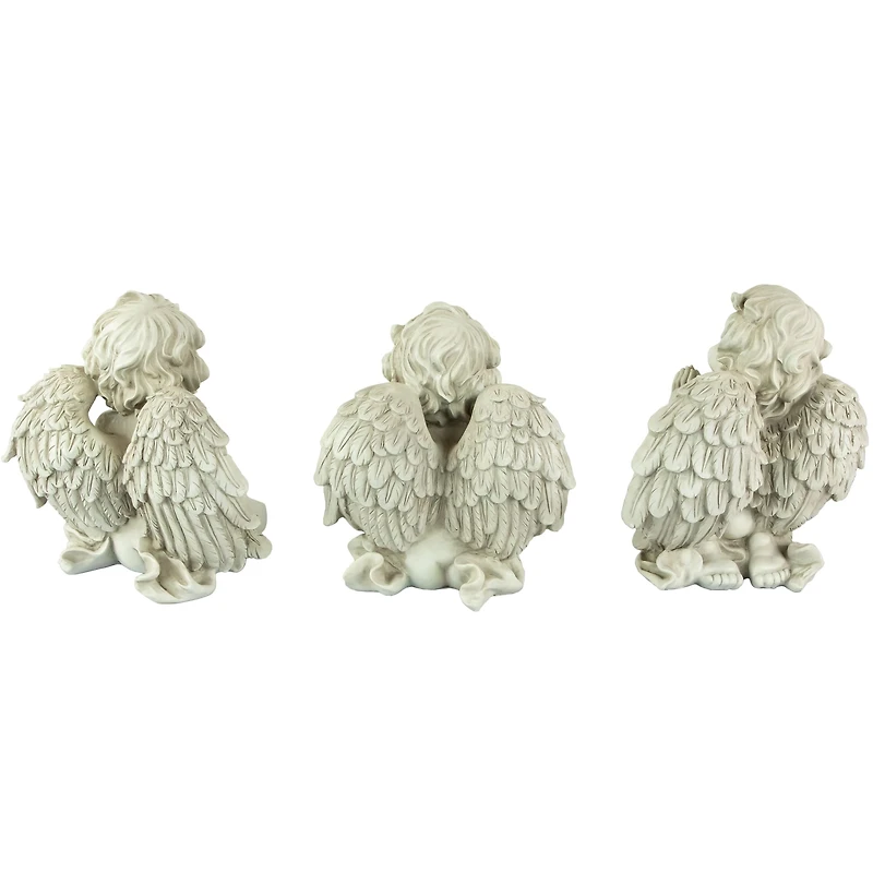 Gray Sitting Cherub Angel Outdoor Garden Statue Set