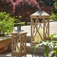 Glitzhome® Brown Wooden Modern Farmhouse Lantern Set