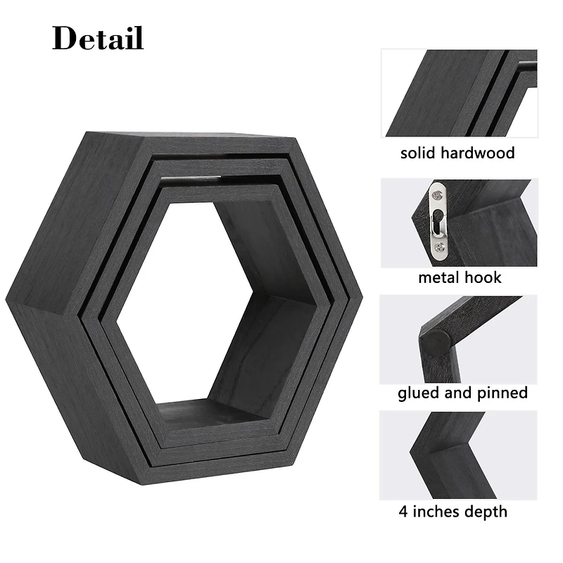 NEX™ Black Wall-Mounted Hexagon Floating Shelves Set