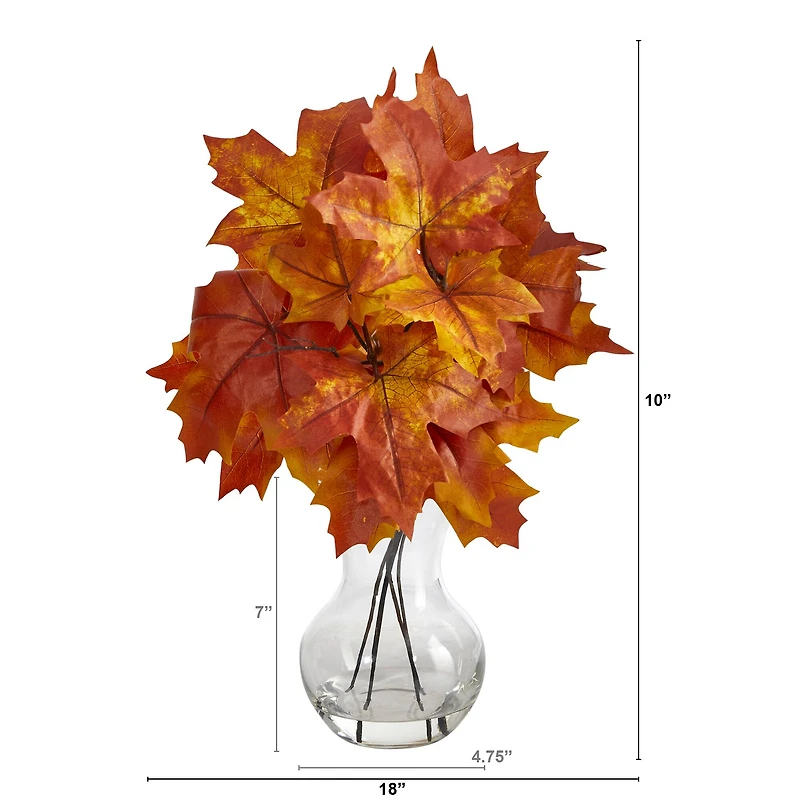 10" Autumn Maple Leaf Arrangement in Glass Vase