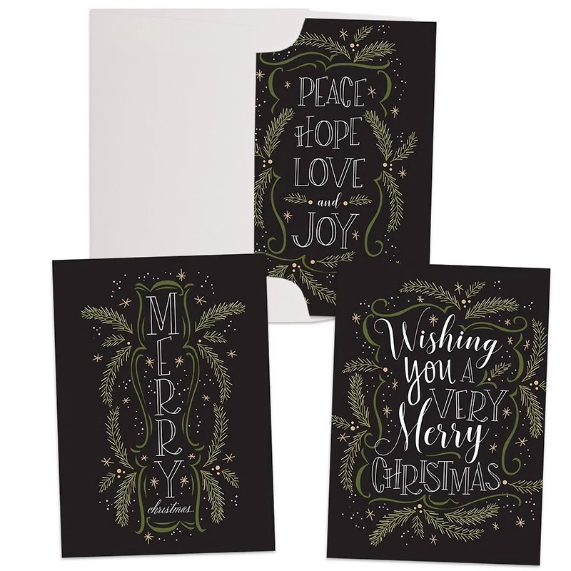 JAM Paper 5" x 7" Greenery Wishes Assorted Christmas Card Set, 24ct.