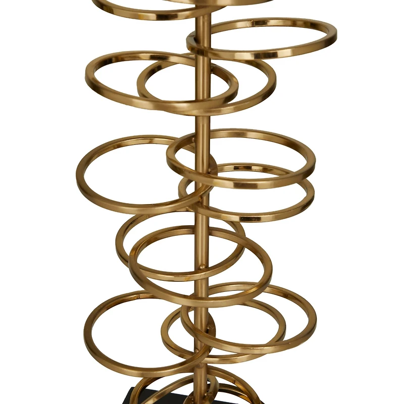 Gold Metal Gold Stacked Ring Table Lamp with Drum Shade 15" x 15" x 30"