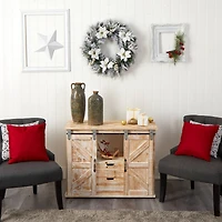 24" White LED Lights Flocked Poinsettia & Pine Artificial Christmas Wreath