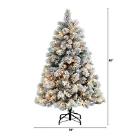 5ft. Pre-Lit Flocked Oregon Pine Artificial Christmas Tree, Clear Lights
