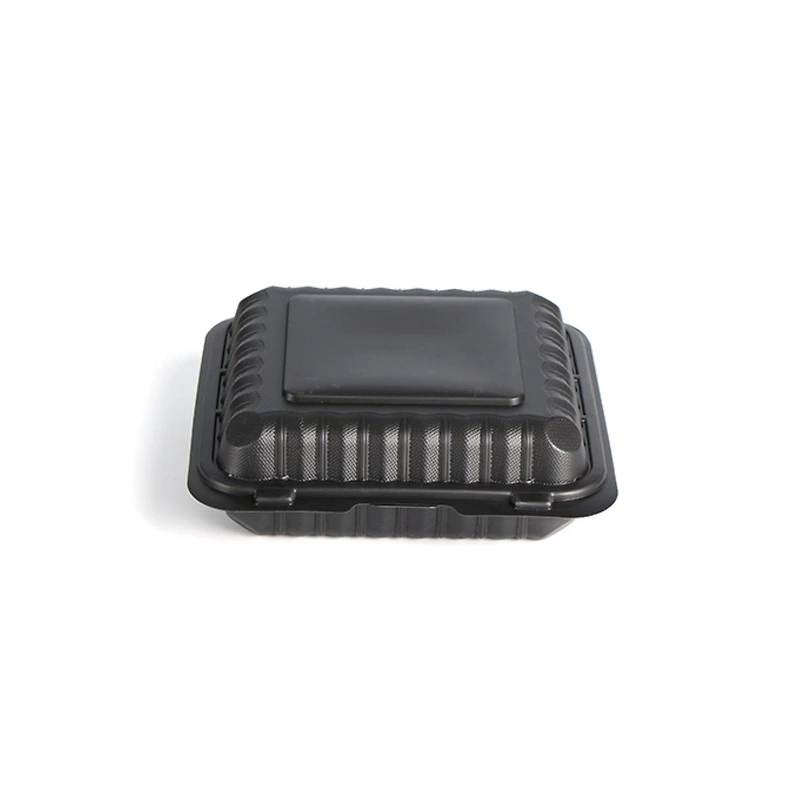 9" Black 3-Compartment Clamshell Take Out Containers, 150ct.