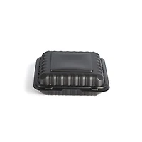 9" Black 3-Compartment Clamshell Take Out Containers, 150ct.