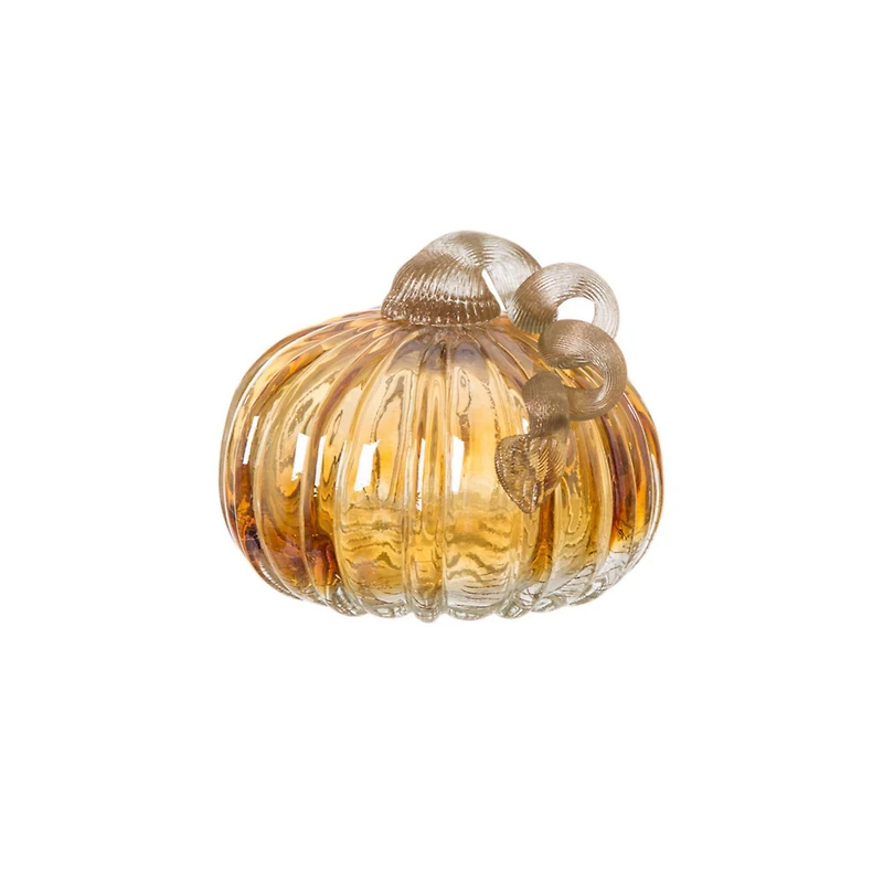 Glitzhome® Green & Amber Crackle Glass Short Pumpkin Set
