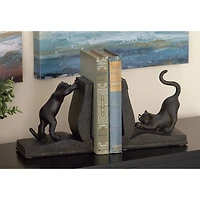 Black Polystone Eclectic Cat Bookends Set