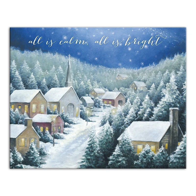 Calm Bright Christmas Town Canvas Wall Art