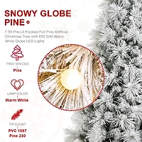 Glitzhome® 7.5ft Pre-Lit Flocked Full Pine Artificial Christmas Tree, Warm White LED Lights