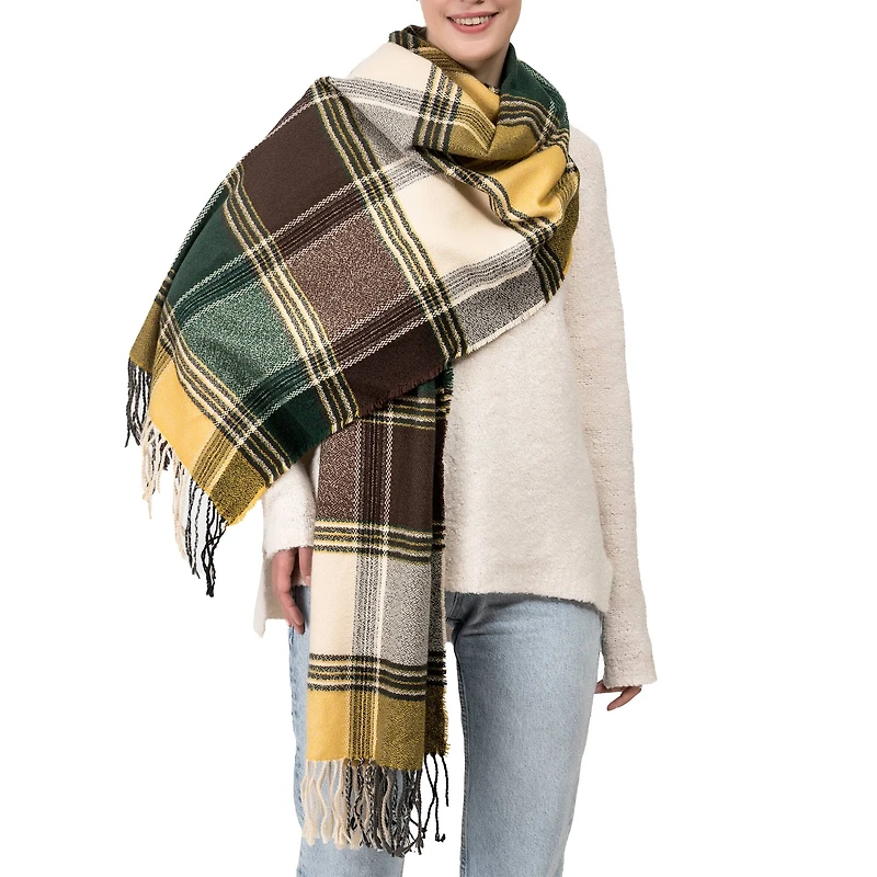 Glitzhome® Fashion Plaid Scarf with Tassels Set