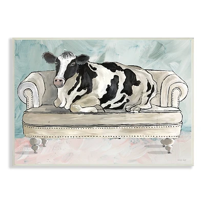 Stupell Industries Dairy Farm Cow Resting Glam Couch Green Grey Wall Plaque