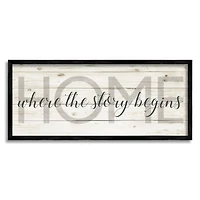 Stupell Industries Story Begins Family Home Inspirational Word Textured Wood Design Framed Wall Art