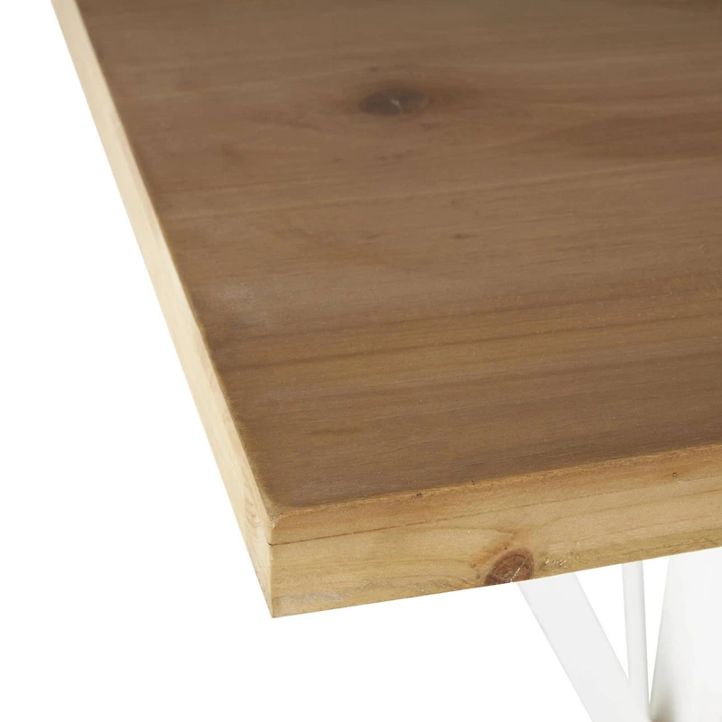 47" White Wood Living Room Console Table with Angled Legs & Brown Tabletop