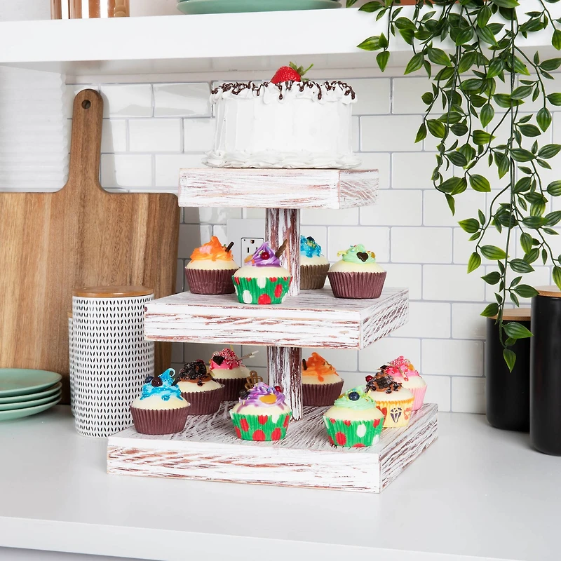 Mind Reader Brown 3-Tier Square Cupcake Tower