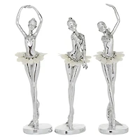 Set of 3 Silver Polystone Glam Dancer Sculpture, 10.75", 11.75", 11.75"