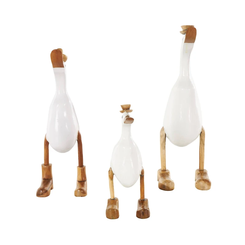 White Bamboo Wood Duck Sculpture Set, 3ct.