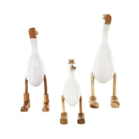 White Bamboo Wood Duck Sculpture Set, 3ct.