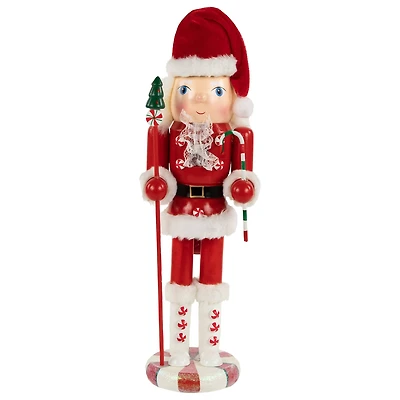 13.75" Red & White Peppermint Twist Mrs. Claus Wooden Christmas Nutcracker