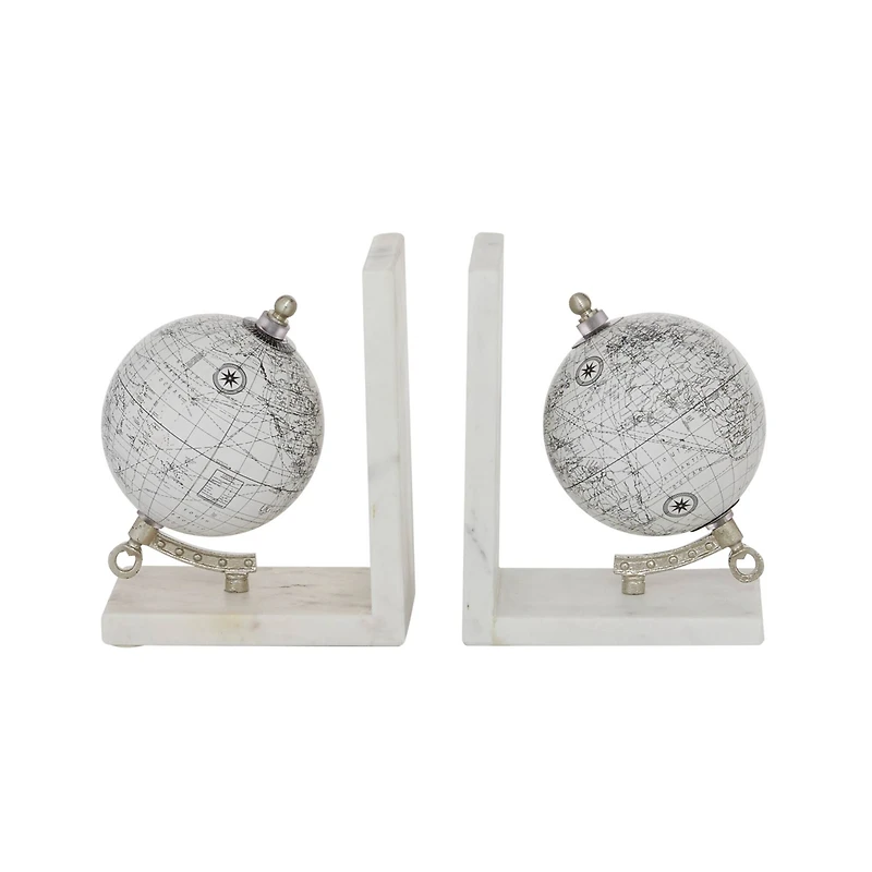 White Stone Contemporary Globe Bookends Set