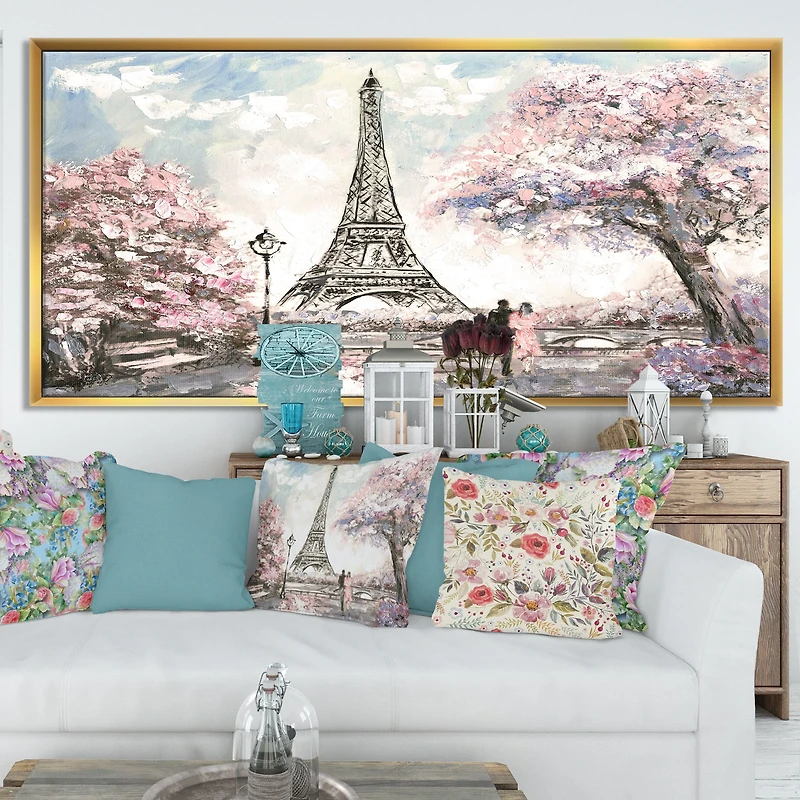 Designart - Eiffel with Pink Flowers