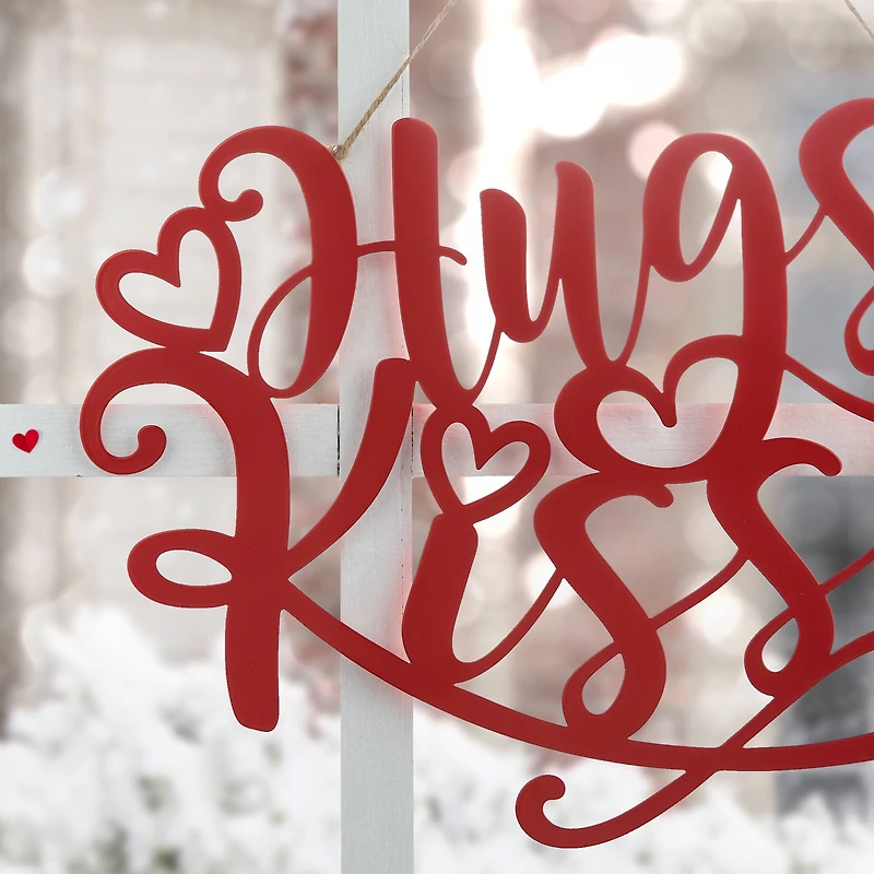 Glitzhome® 17.75" Valentine's Metal "Hugs & Kisses" Wall Décor