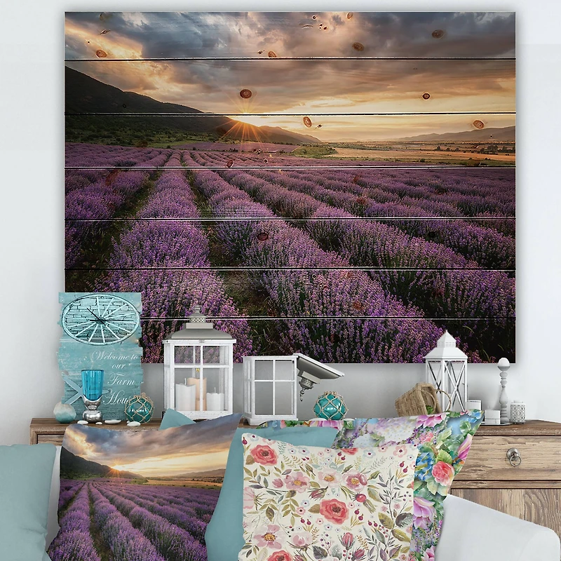 Designart - Sunrise & Dramatic Clouds Over Lavender Field VI