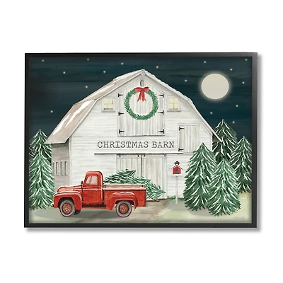 Stupell Industries Nighttime Christmas Barn Farm Framed Giclee Art