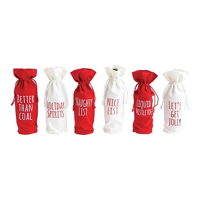 Hello Honey® 13.5" Holiday Fabric Drawstring Wine Bag Set