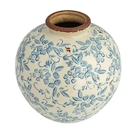 Hello Honey® 8" Blue & White Crackle Floral Terra Cotta Vase