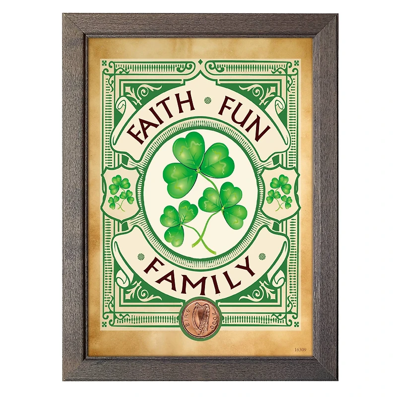 Irish- Faith, Fun, Family with Irish Penny Coin in 5" x 7" Frame