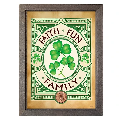 Irish- Faith, Fun, Family with Irish Penny Coin in 5" x 7" Frame