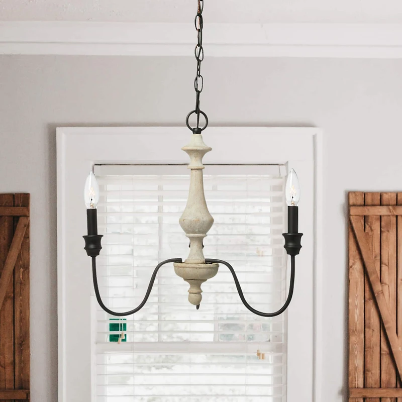 Hello Honey® Robert Stevenson Lighting Magnolia 18.5" Matte Black 3-Light White Washed Wood and Metal Chandelier